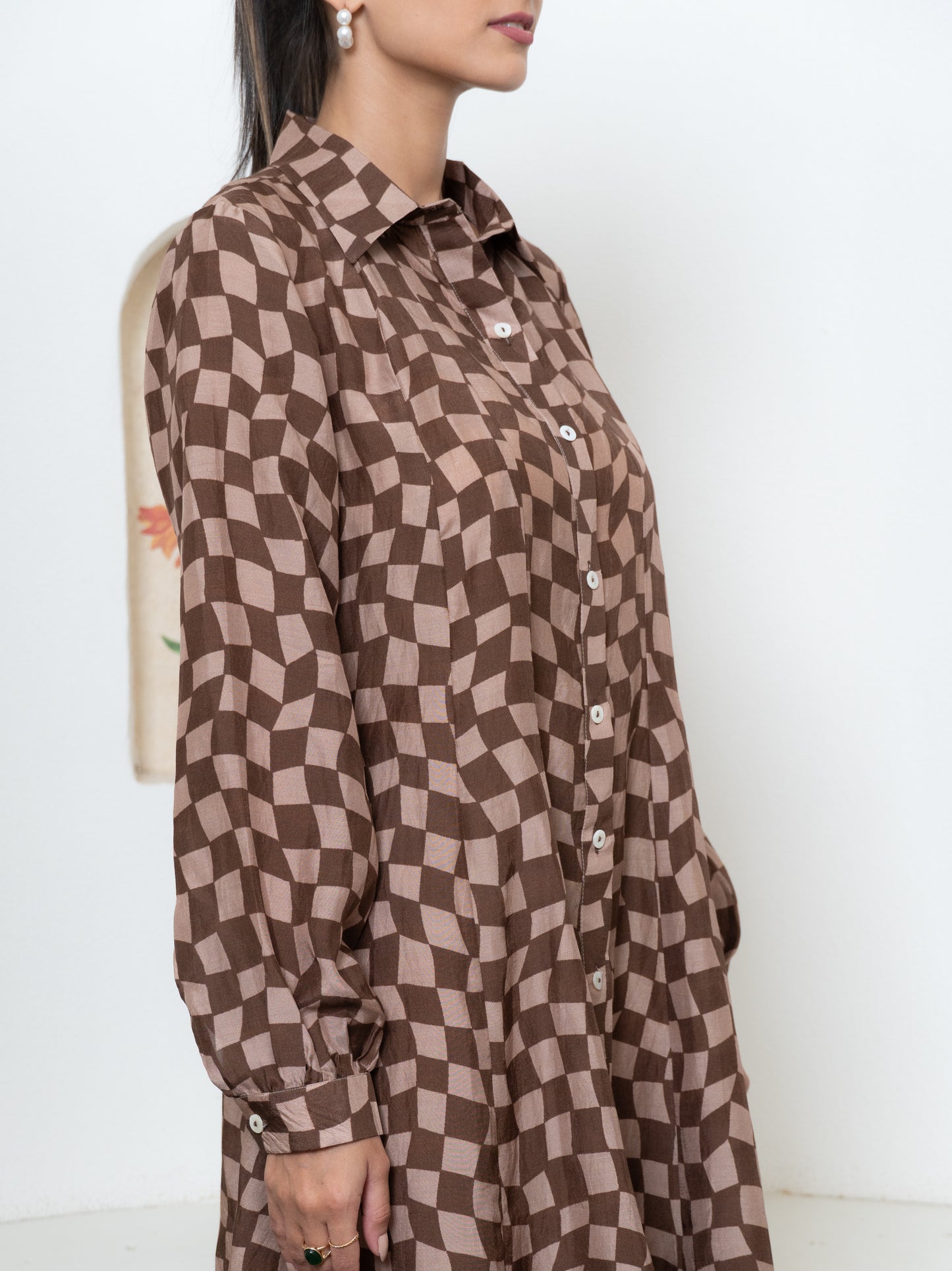 Brown Gingham Short Dress