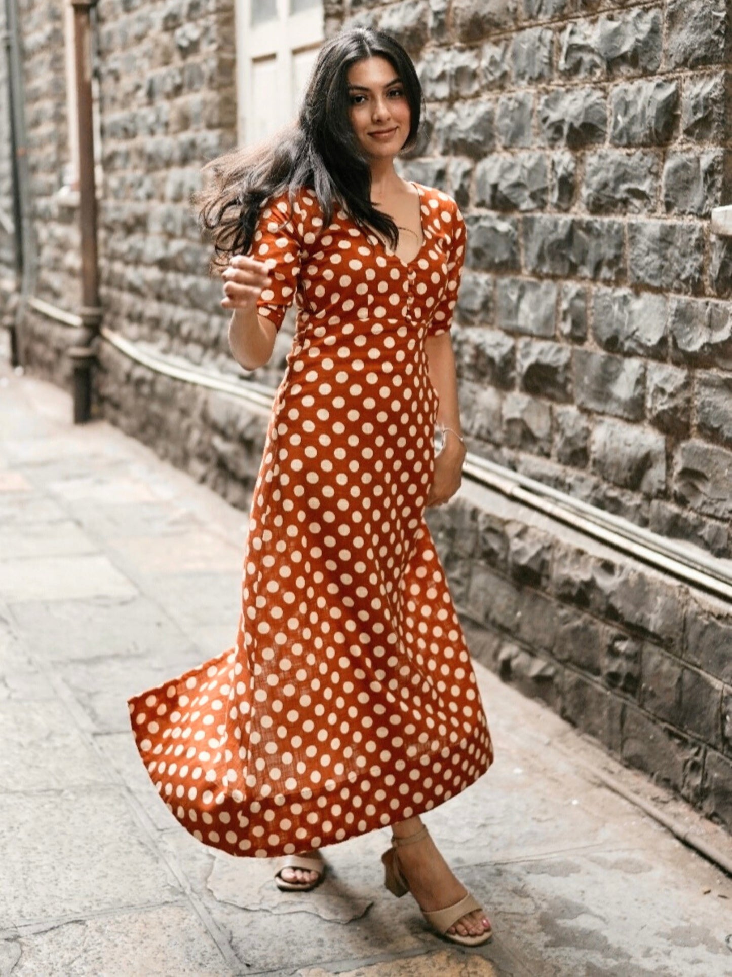 Rust Revival Polka Dress