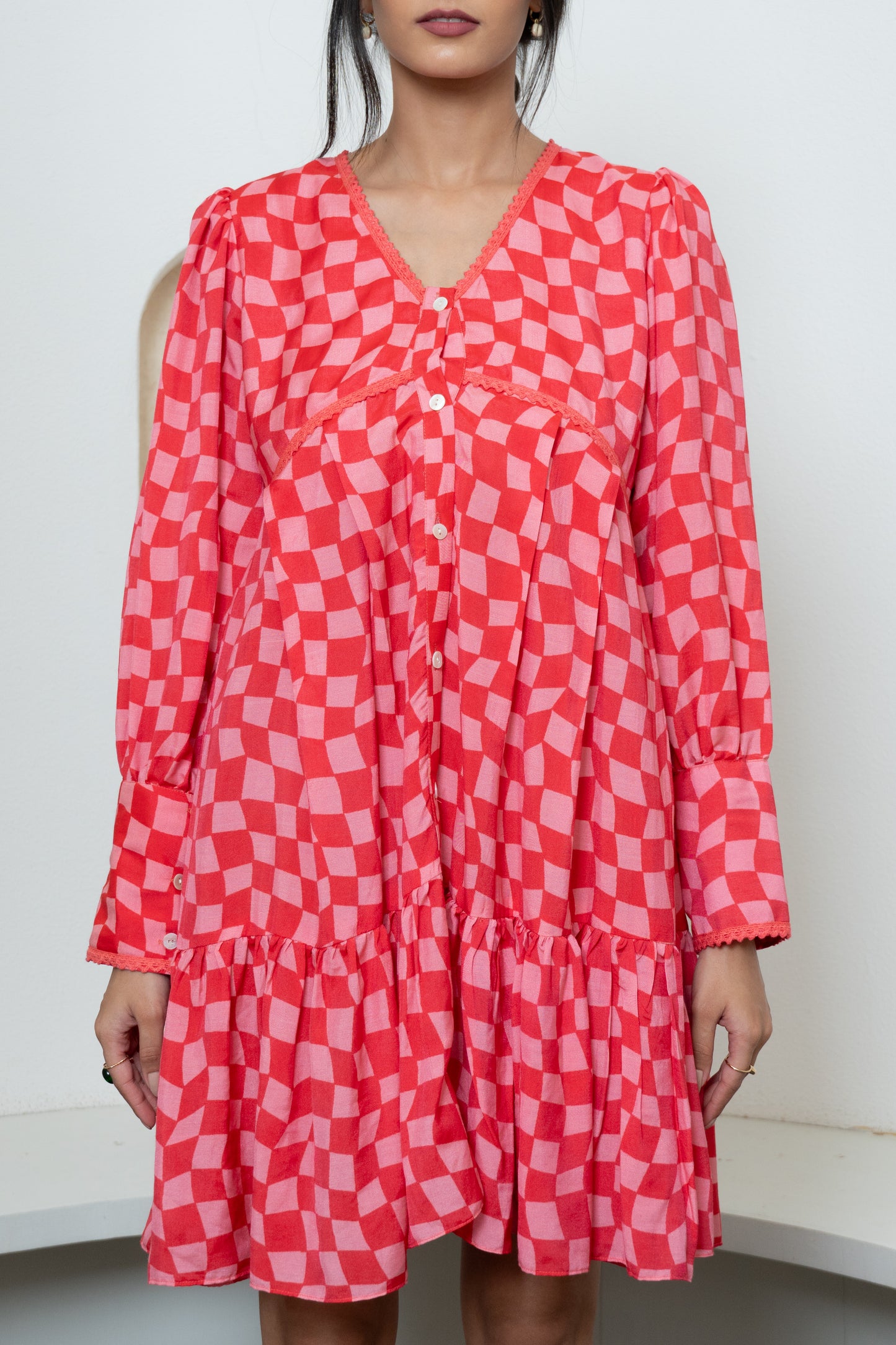 Pink Gingham Short Dress