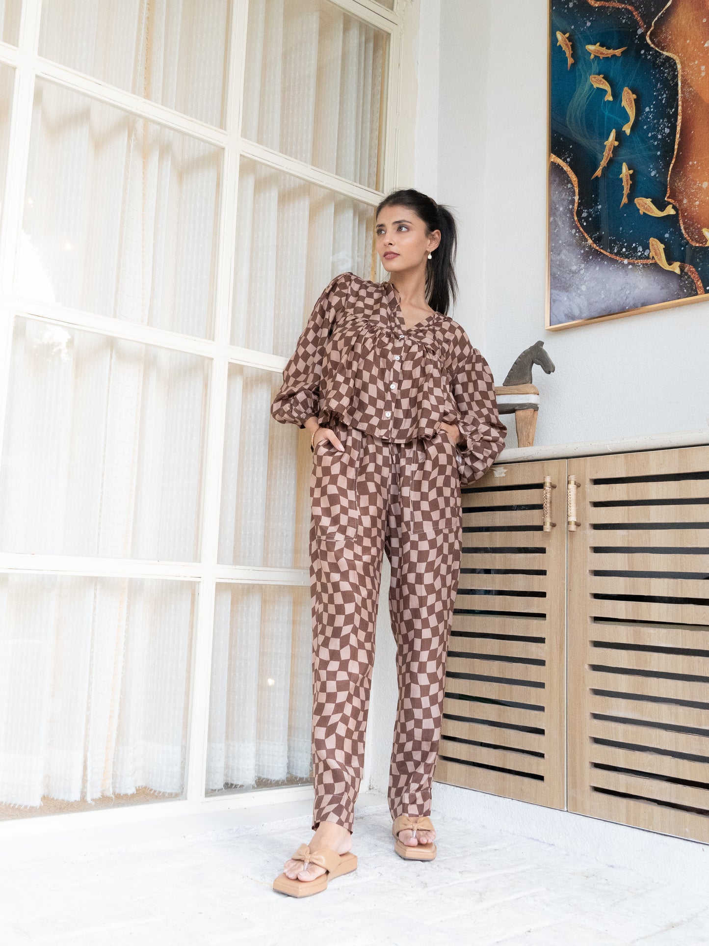 Brown Gingham Trouser