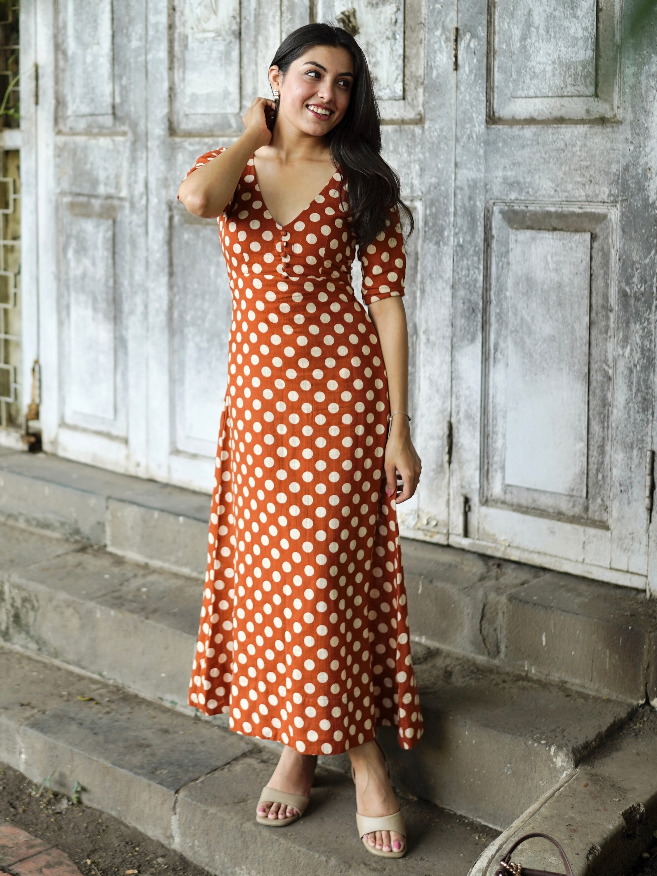 Rust Revival Polka Dress