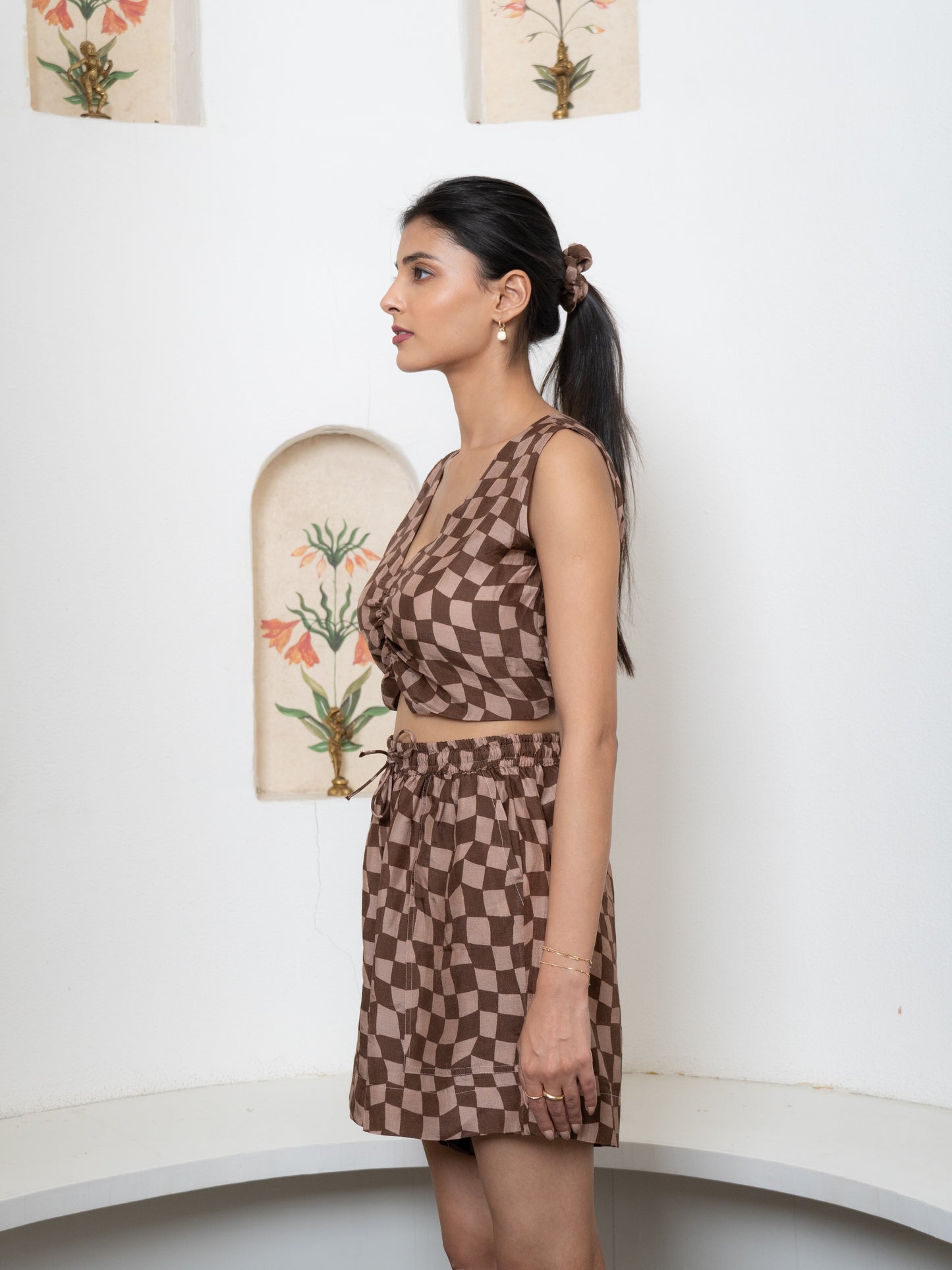 Brown Gingham Crop Top