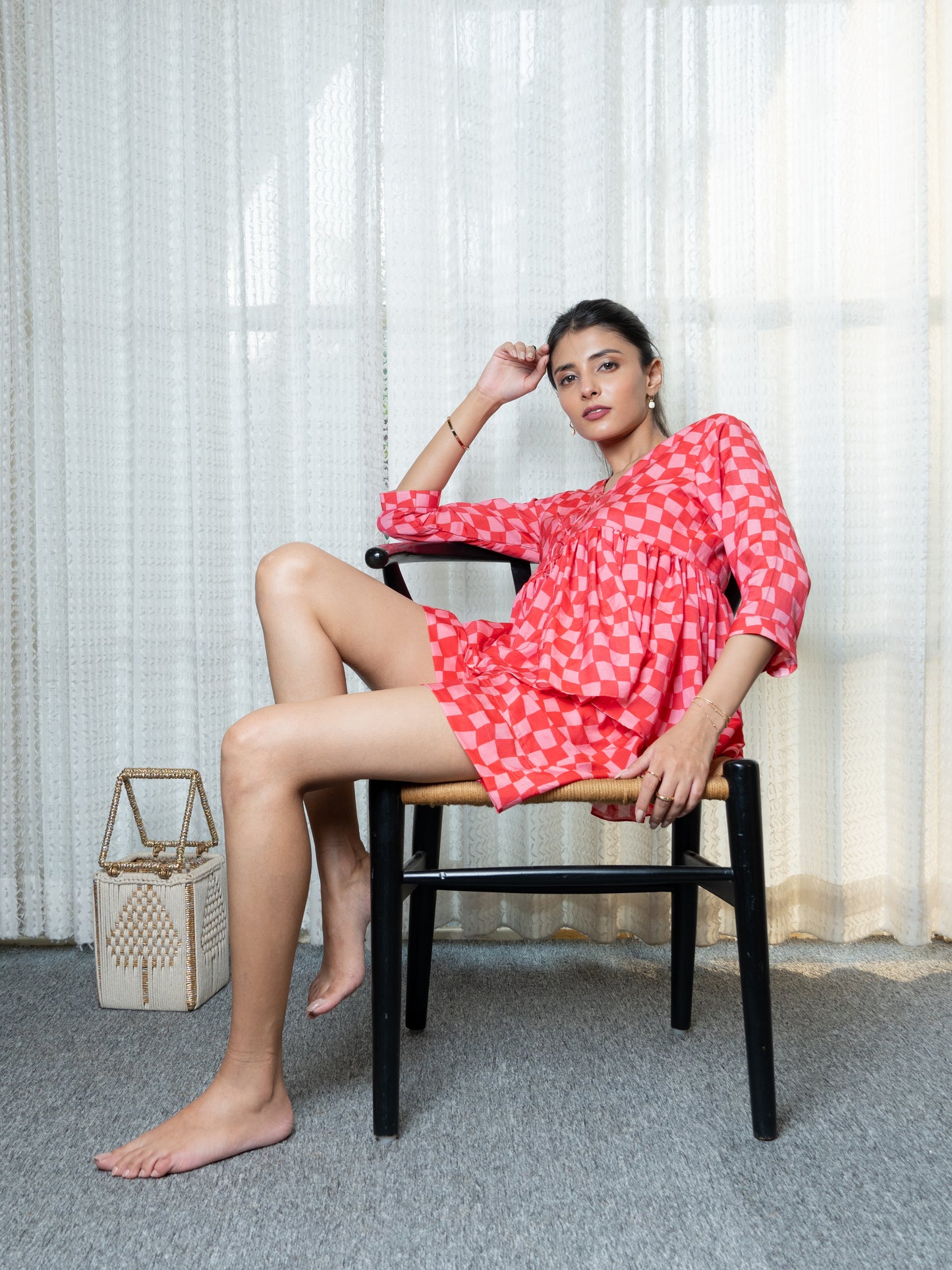 Pink Gingham Flared Top