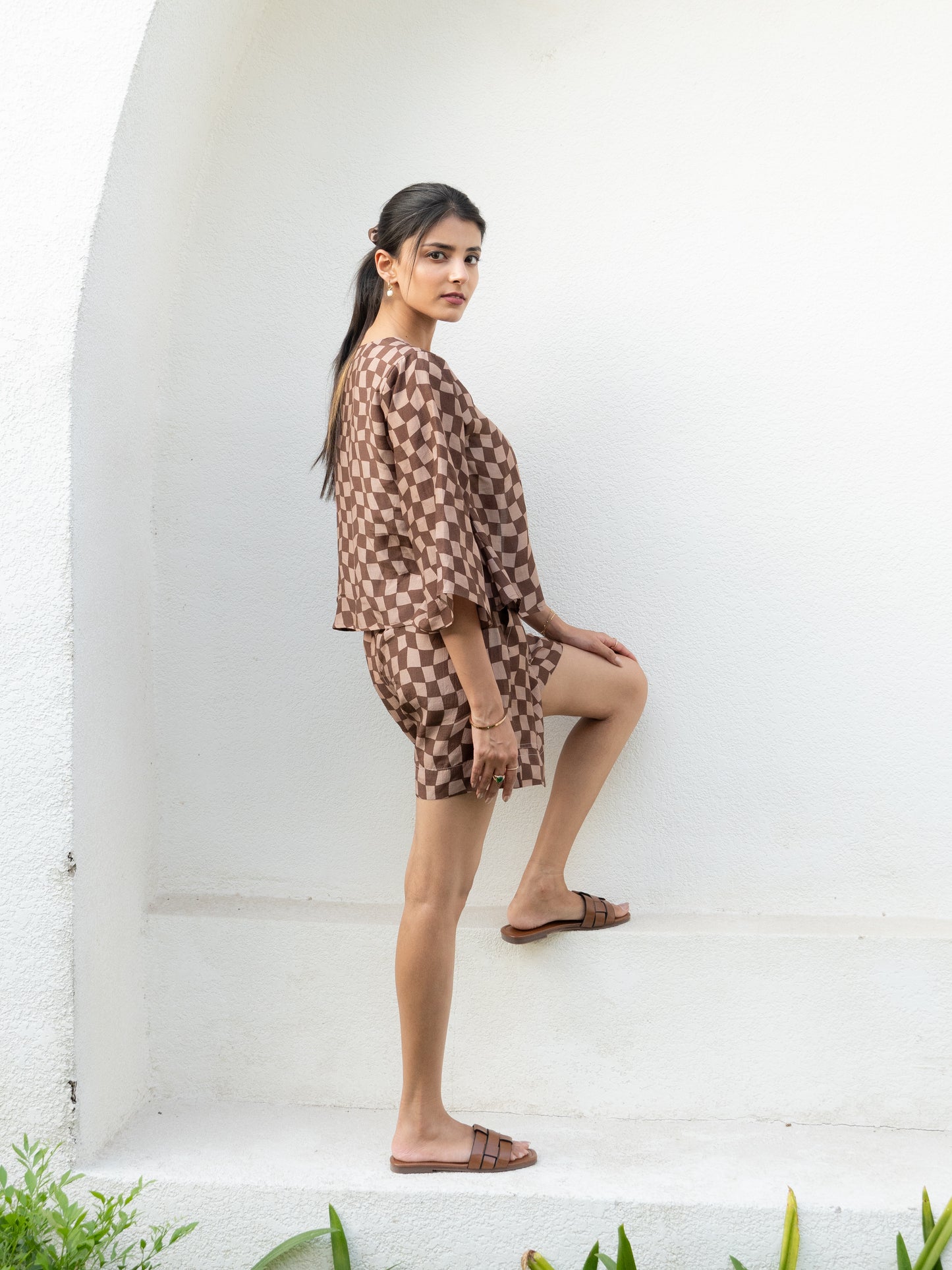 Brown Gingham Short Co-ords Set