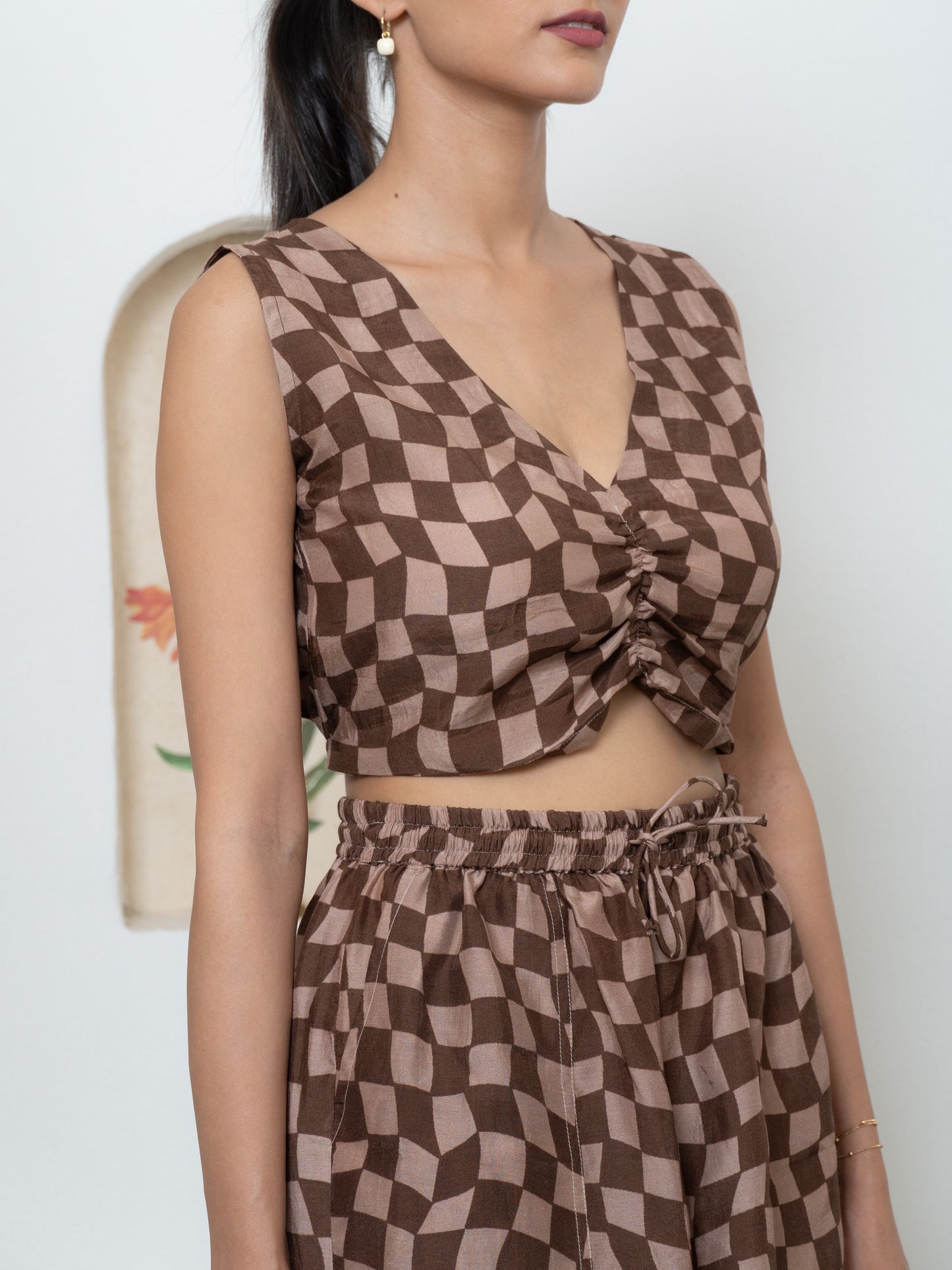 Brown Gingham Crop Top