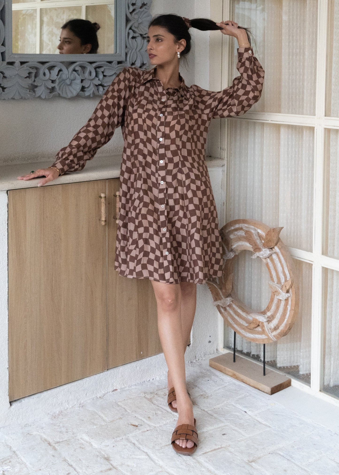 Brown Gingham Short Dress True Tones Brown Gingham Short Dress True Tones