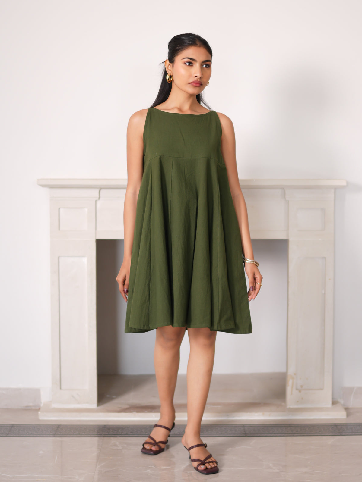 Sage Pleated Mini Dress