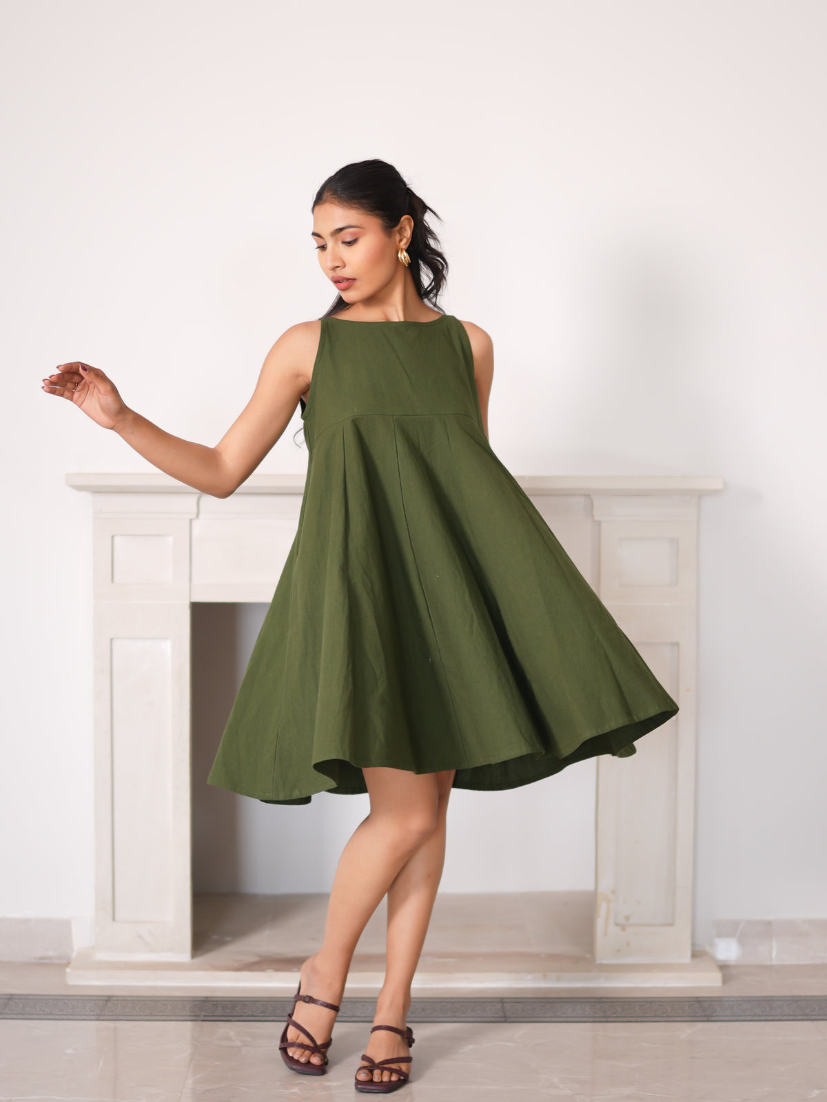 Sage Pleated Mini Dress