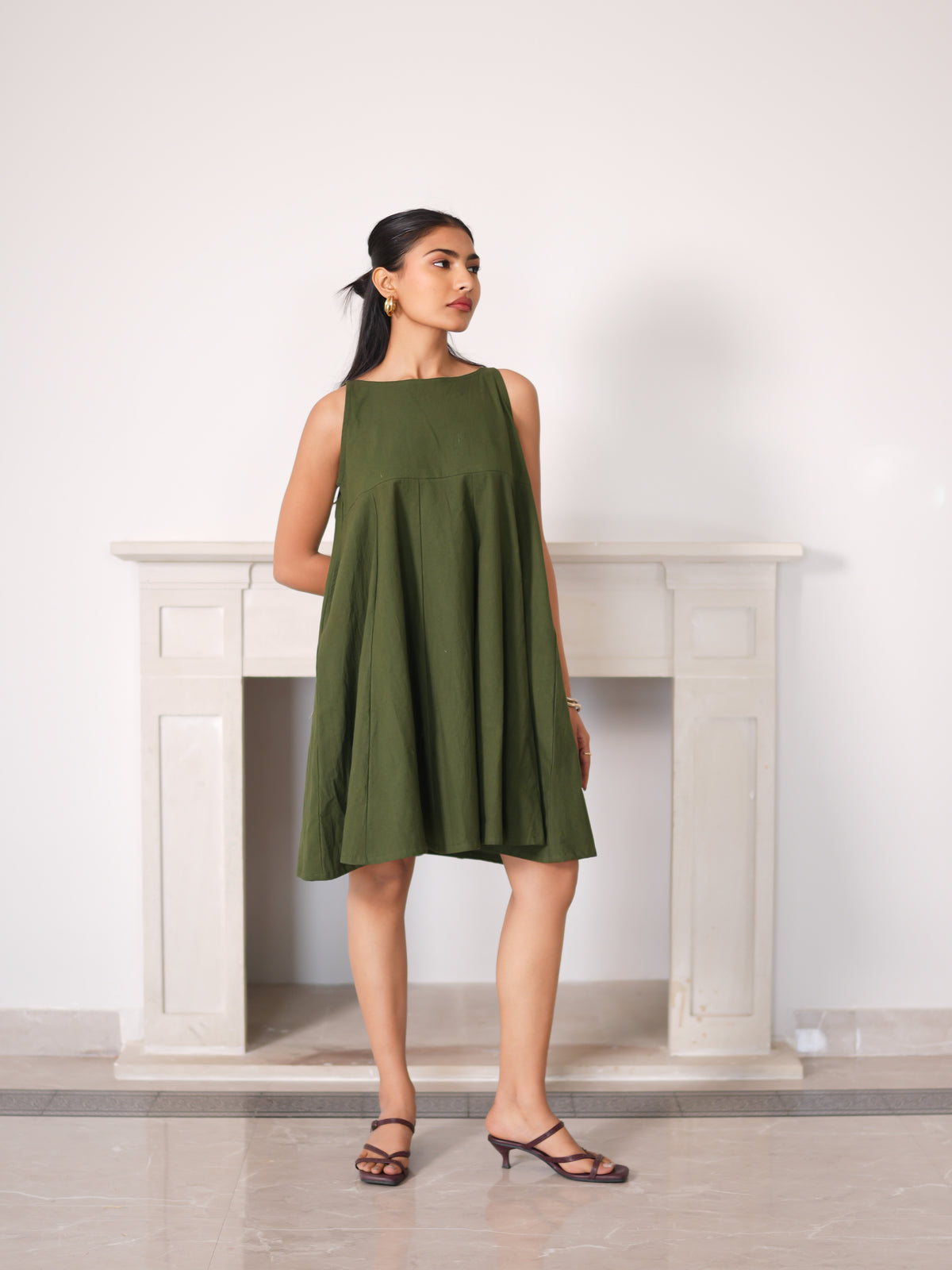 Sage Pleated Mini Dress
