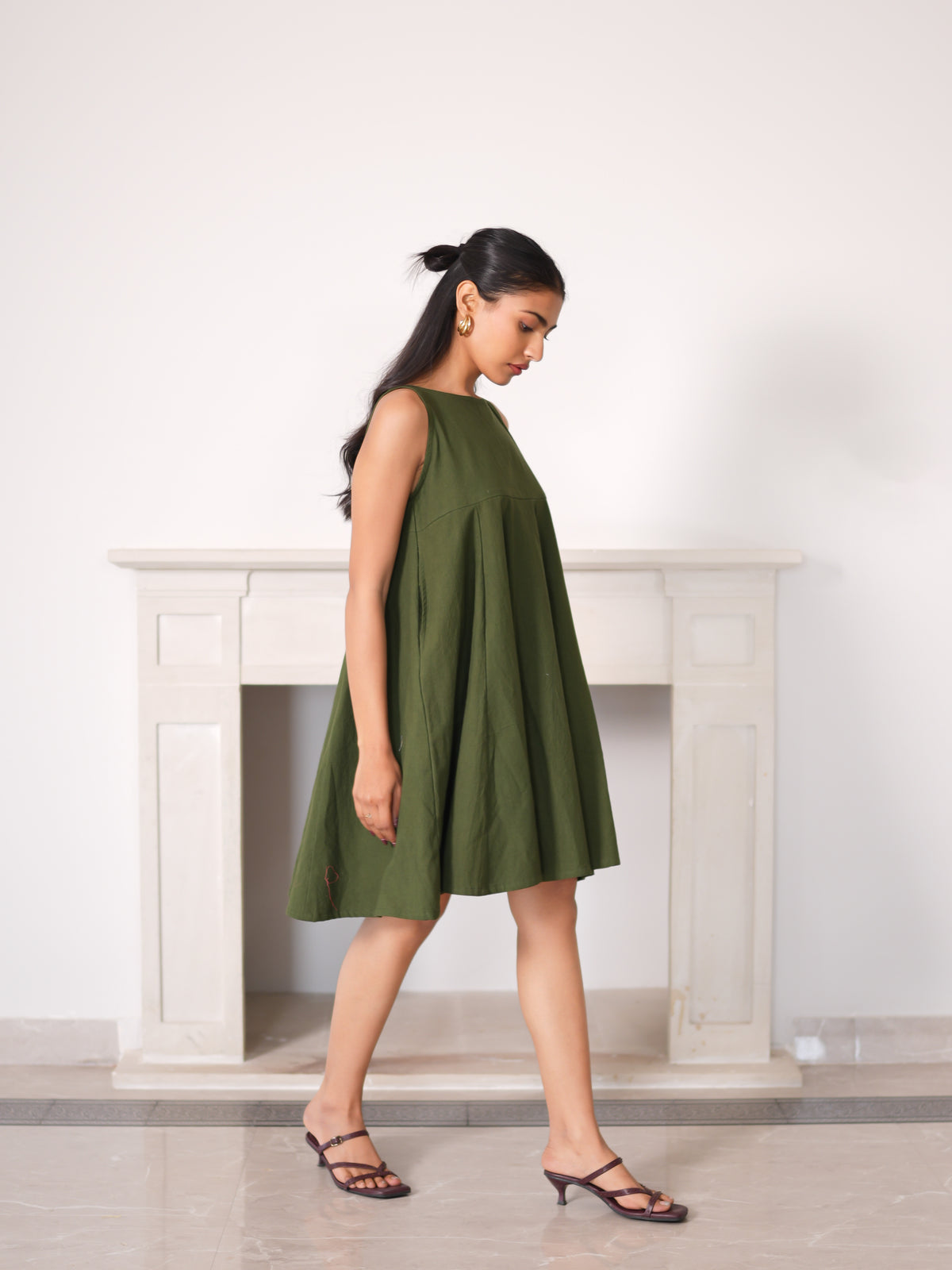 Sage Pleated Mini Dress