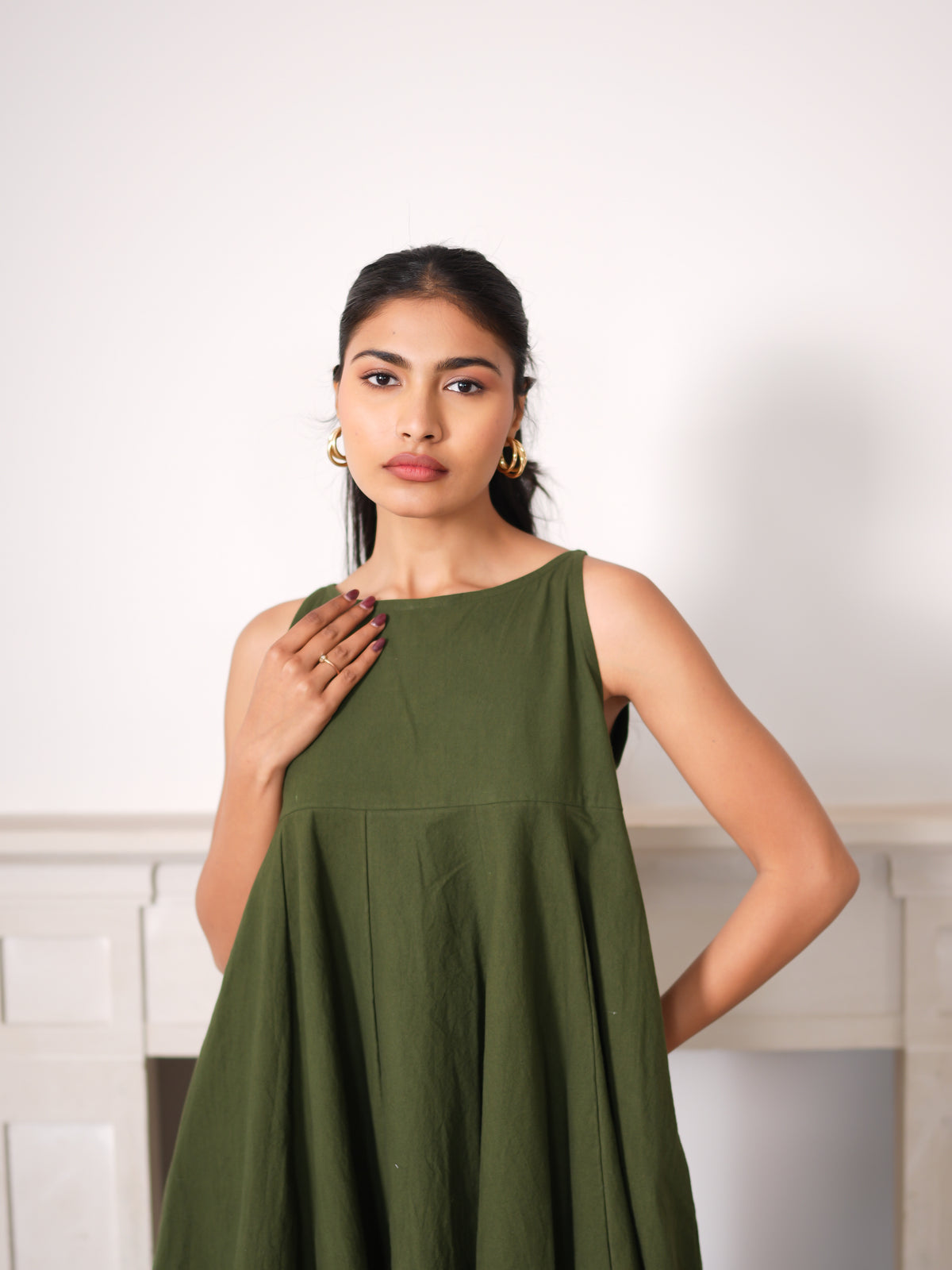 Sage Pleated Mini Dress
