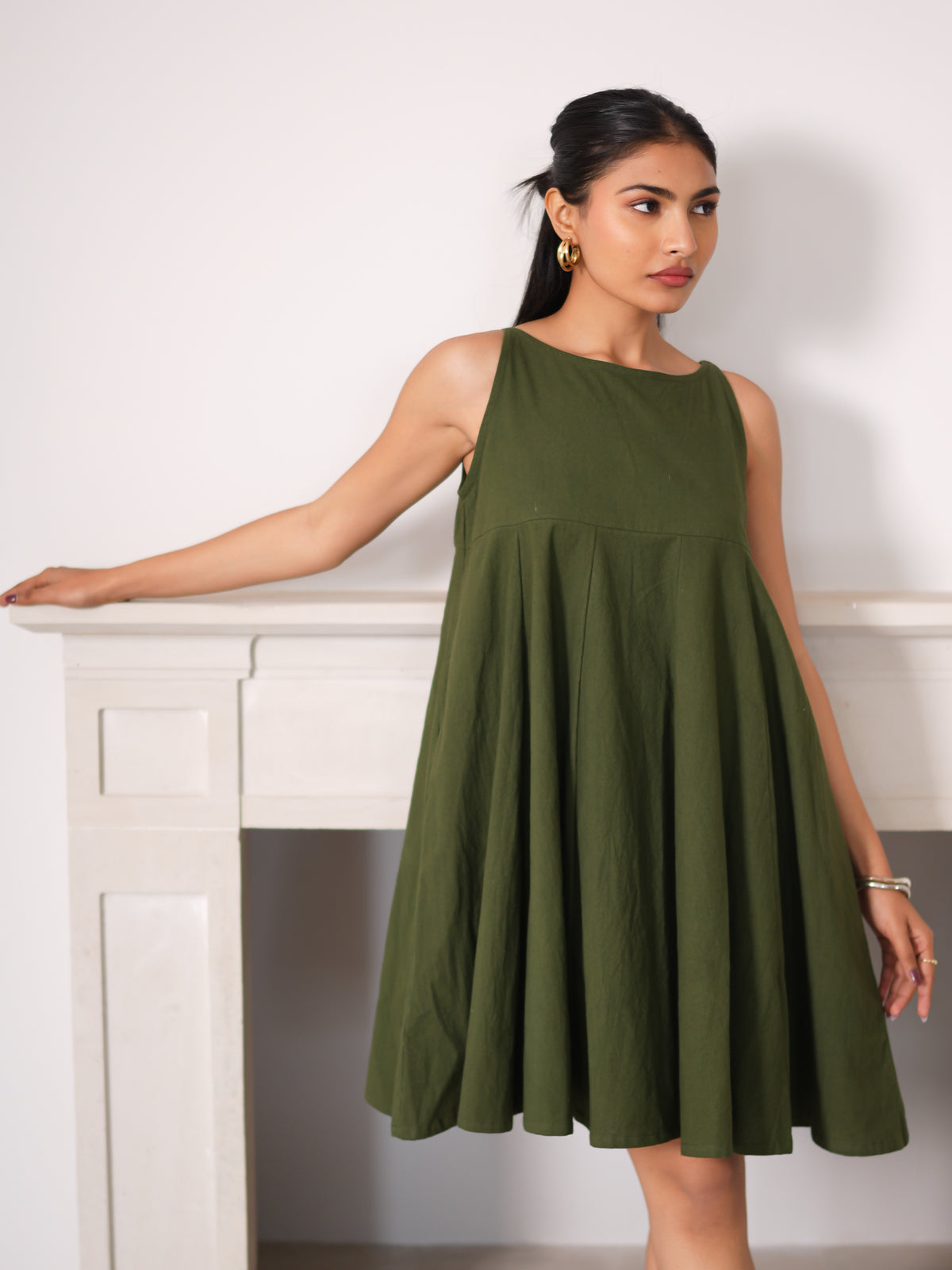 Sage Pleated Mini Dress