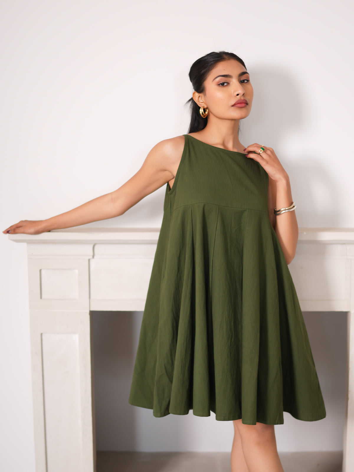 Sage Pleated Mini Dress